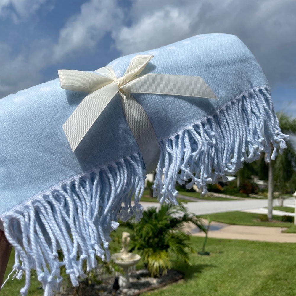 HOME REFLECTIONS Dot Throw with Fringe In Baby Blue - Picture 3 of 7